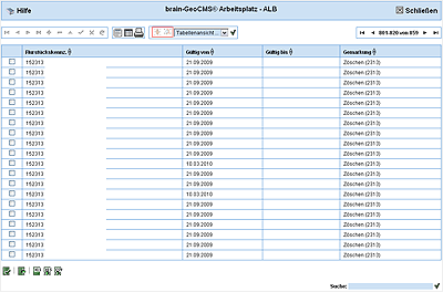 Abbildung 6: Tabellenansicht bei der ALB-Recherche (CSV-Export der Ansicht und der Tabelle als CSV-Daten siehe unten links)